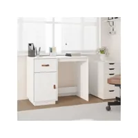 bureau informatique table de bureau - blanc 95x50x75 cm bois massif de pin meuble pro frco47277