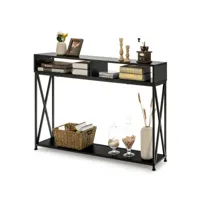 table console de style industriel 120 x 23 x 79 cm structure en acier meuble d'entrée anti-basculement noir