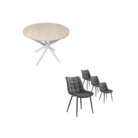 ensemble meubles lot de 4 chaises de salle à manger chaise tapissée table manger ronde fixe chêne pieds blanc