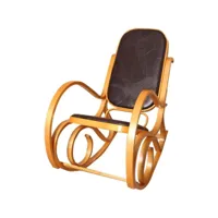 fauteuil à bascule rocking chair en bois clair assise en cuir marron fab040008