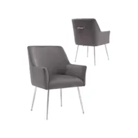 lot de 2 chaises de salle à manger design revêtement en velours gris foncé et piètement en acier inoxydable argenté collection toledo viv-114124