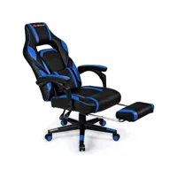 giantex chaise gaming cuir pvc, siège gamer pivotante ergonomique, fauteuil de bureau réglable en hauteur et dossier réglable, support lombaire charge 150kg bleu