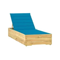 transat chaise longue bain de soleil lit de jardin terrasse meuble d'extérieur avec coussin bleu bois de pin imprégné helloshop26 02_0012307