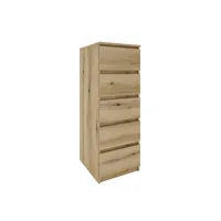venice - commode spacieuse moderne 5 tiroirs - design minimaliste - dimensions : 111x40x45 - faces de tiroirs sans poignée - chêne