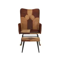 fauteuil salon - fauteuil à bascule et repose-pieds marron cuir véritable et toile 56x74x93 cm - design rétro best00003804277-vd-confoma-fauteuil-m05-866
