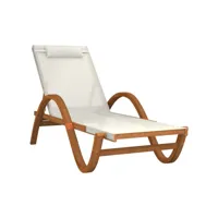 bain de soleil - transat - chaise longue avec coussin blanc textilène,bois massif peuplier pewv59238 meuble pro