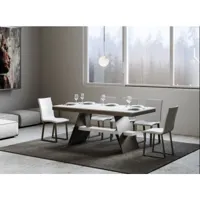 table à rallonges 6 à 20 places bois blanc avec un cadre et des pieds acier gris foncé 160 à 420cm borys