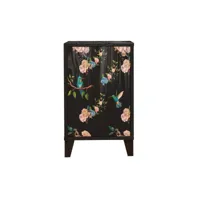 table de chevet en mdf imprimé florale sur fond noir colibri william