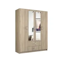 roma - grande armoire chambre bureau 205x160x52 cm - penderie - 2 portes - 2 miroirs - 2 tiroirs - meuble de rangement - sonoma