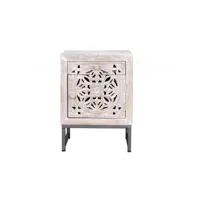table de chevet 1 tiroir bois, fer blanc 40x35x56cm - bois-fer - décoration d'autrefois