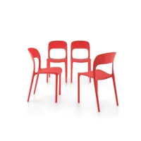 mobili fiver, lot de 4 chaises de salle à manger amanda, rouge, made in italy