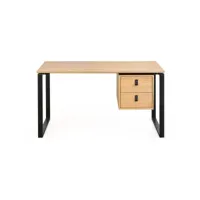 bureau avec rangements 2 tiroirs bois clair chêne et métal noir l138 cm opal