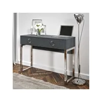 bureau console avec 2 tiroirs collection melton coloris gris, pieds en fer chromés.