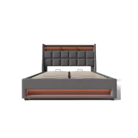 lit coffre lit rembourré lit double led avec usb pour adolescents lit 180x200 cm gris