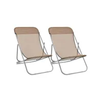 chaises de plage pliantes 2pcs,bain de soleil, transat, chaise longue textilène acier enduit de poudre togp62214