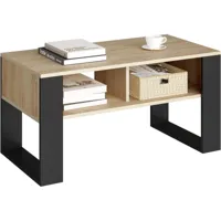 table basse avec espace rangement,2 compartiments ouverts,en bois d'ingénierie90x45x45cmchêne clair