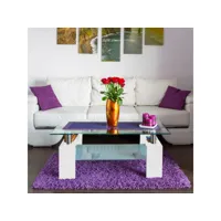 table basse moderne, plateau en verre trempé, table de salon avec étagère, 110x60h52 cm, coloris blanc 8052773000369