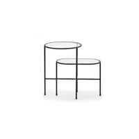 table d'appoint ovale métal noir-verre - teulat nix - l 60 x l 40 x h 35-56 cm - neuf