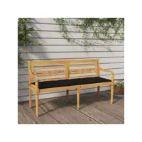 banc banquette de jardin batavia avec coussin - mobilier de jardin noir 150 cm bois de teck massif meuble pro frco75691
