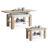 table basse jimmy bois blanc relevable + extensible jusqu' 150 cm