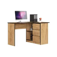erosa - bureau informatique d'angle moderne chambre/salon/bureau - 124,5x85x77 cm - 3 tiroirs + 2 niches - table d'ordinateur - chêne