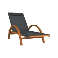 chaise longue avec coussin gris textilène/bois massif peuplier