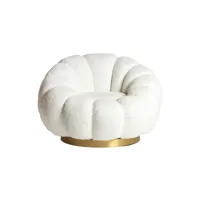 fauteuil pivotant en coton bouclé blanc, 93x90x67 cm