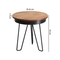 finebuy table d'appoint bois massifmétal sheesham 43 x 45 x 43 cm table basse salon  bout de canapé est - table de salon - table en bois rond