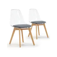 pack 2 chaises salle à manger transparentes bruno, coussin, 54 cm x 49 cm x 84 cm i20033