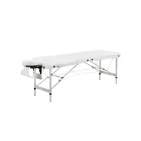 table de massage pliable 3 zones hauteur réglable dim. 215l x 60l x 61-84h cm alu. synthétique pvc blanc