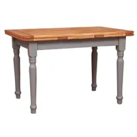 table à rallonge style  champêtre en bois massif de tilleul avec structure antique blanche et plan en finition naturelle l120xpr
