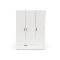 armoire penderie + lingère 3 portes battantes 1 tiroir blanc - zily - l 134.5 x l 52 x h 185.5 cm