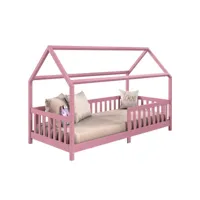 lit cabane nina lit enfant simple montessori en bois 90 x 200 cm, en pin massif lasuré rose