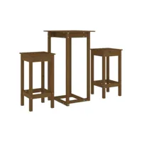 ensemble de bar 3 pcs, table et chaises de salle à manger marron miel bois de pin massif plq7698 meuble pro
