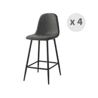 manchester - chaise de bar vintage microfibre marron foncé pieds métal noir (x4)