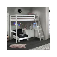 paris prix - pack - lit mezzanine enfant, commode & fauteuil-lit pino 90x200cm blanc