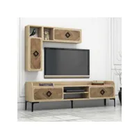 meuble tv et étagères murale lebon bois foncé et chêne clair