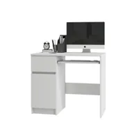 mogo - bureau informatique contemporain 90x77x50 cm - taille compacte + support clavier + tiroir - table ordinateur moderne - blanc