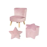 roba ensemble lil sofa pour enfants - fauteuil + tabouret  + coussin décoratif - rose