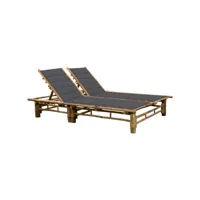 transat chaise longue bain de soleil lit de jardin terrasse meuble d'extérieur pour 2 personnes avec coussins bambou helloshop26 02_0012906