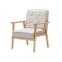 douglas - fauteuil lounge en tissu coloris lin et bois massif