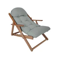 fauteuil chaise pliable et inclinable en bois grand confort avec coussin capitonné épais - dim. 71i x 89p x 96h cm - gris