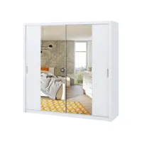 armoire portes coulissantes - rinker - 220 cm - blanc - avec miroir