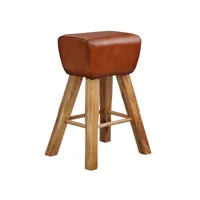finebuy tabouret de bar turnbock 43x75x43 cm bois de manguier massif  cuir véritable  tabouret de bar design marron  tabouret en cuir sans dossier  chaise de bar country tabouret