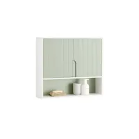 sobuy armoire murale, placard de rangement, meuble de rangement suspendu salle de bain, meuble haut avec 2 portes, étagère réglable et étagère ouverte, 60x15x54 cm, blanc et vert, bzr140-gr