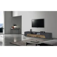 meuble tv gregorio, buffet bas de salon avec 4 portes, base meuble tv, 100% made in italy, 260x43h46 cm, ardoise et érable 8052773733755