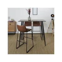 tiano - ensemble table haute effet bois + 4 tabourets simili