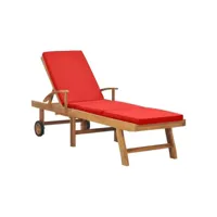 transat chaise longue bain de soleil lit de jardin terrasse meuble d'extérieur avec coussin bois de teck solide rouge helloshop26 02_0012431