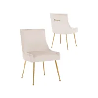 lot de 2 chaises de salle à manger design revêtement en velours beige avec poignet à l'arrière et piètement en acier doré collection jersey viv-114142