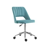 chaise de bureau design contemporain dossier ergonomique ajouré strié hauteur réglable pivotante 360° piètement chromé velours bleu canard